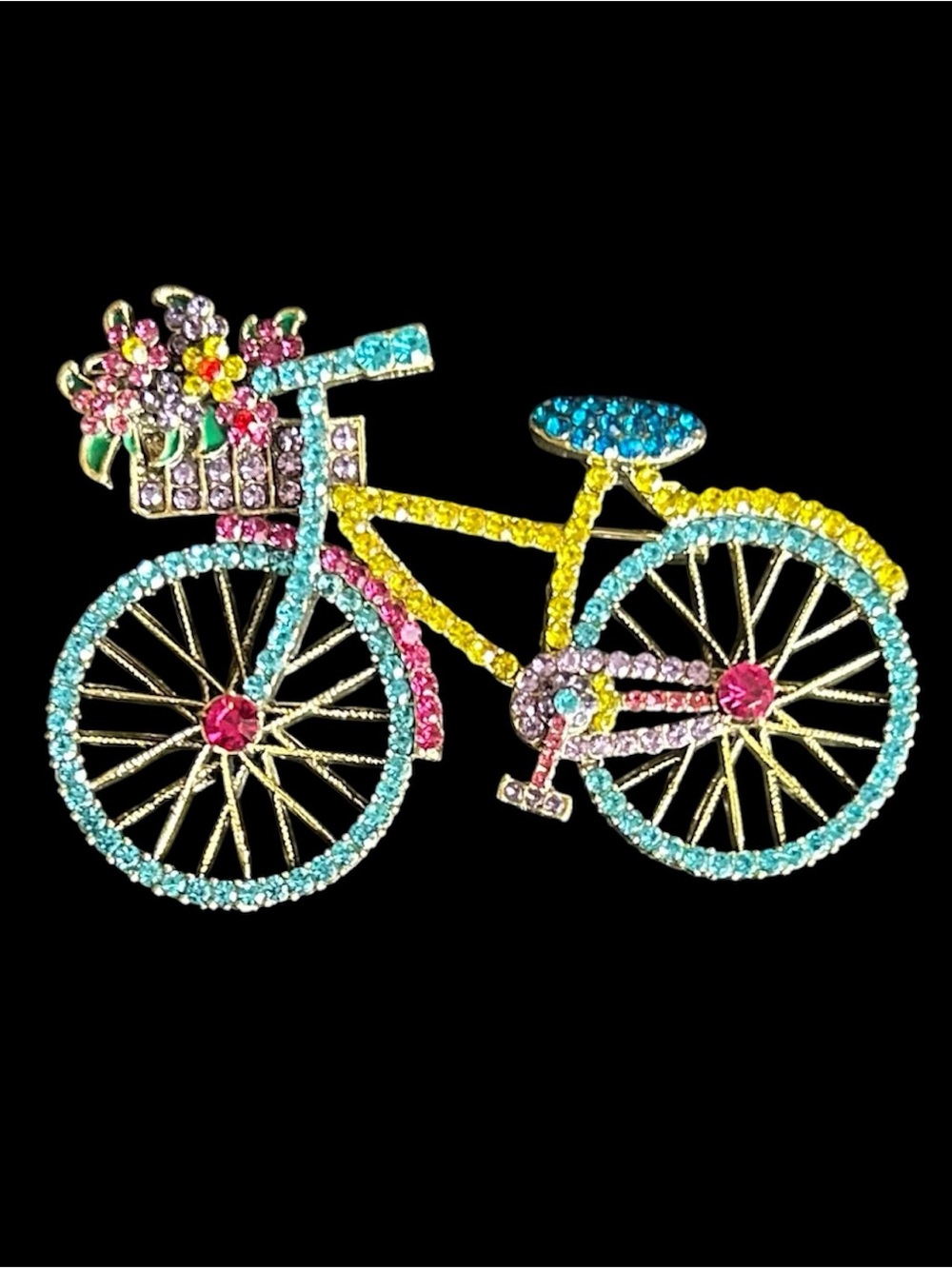 New Rhinestone Bicycle Brooch With Flower Basket